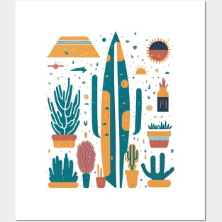 Bohemian Style Floral Cactus- boho Cactus - Minimal Design Posters and Art
